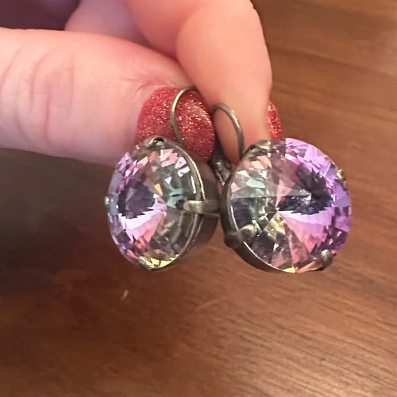 Sabika Silver and Purple Crystal Earrings - Picture 4 of 4